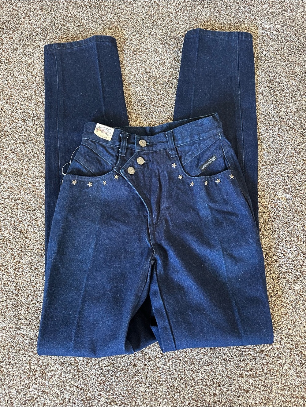 Vintage 80’s Western Ethics star studded jeans high rise dark wash rodeo denim
